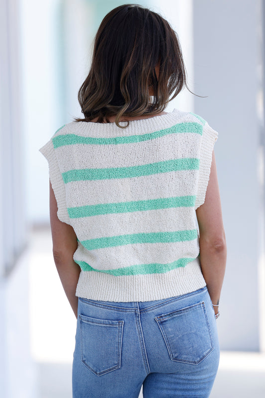 Cream Green Stripe Sweater Vest