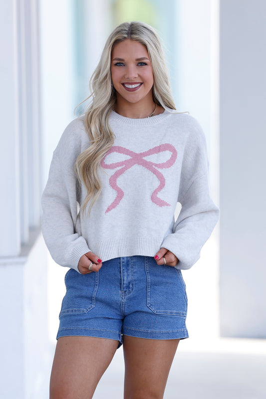 Ivory Bow Crop Sweater Top