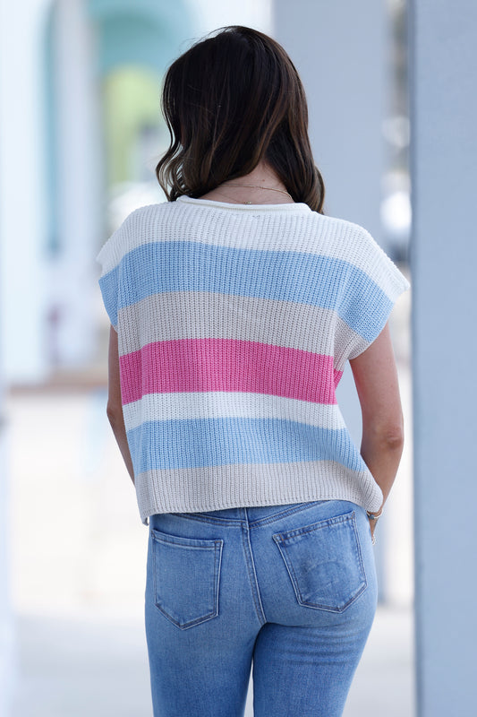Multi Color Stripe Sleeveless Sweater Top