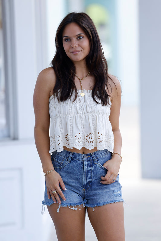 Natural Eyelet Lace Crop Tank