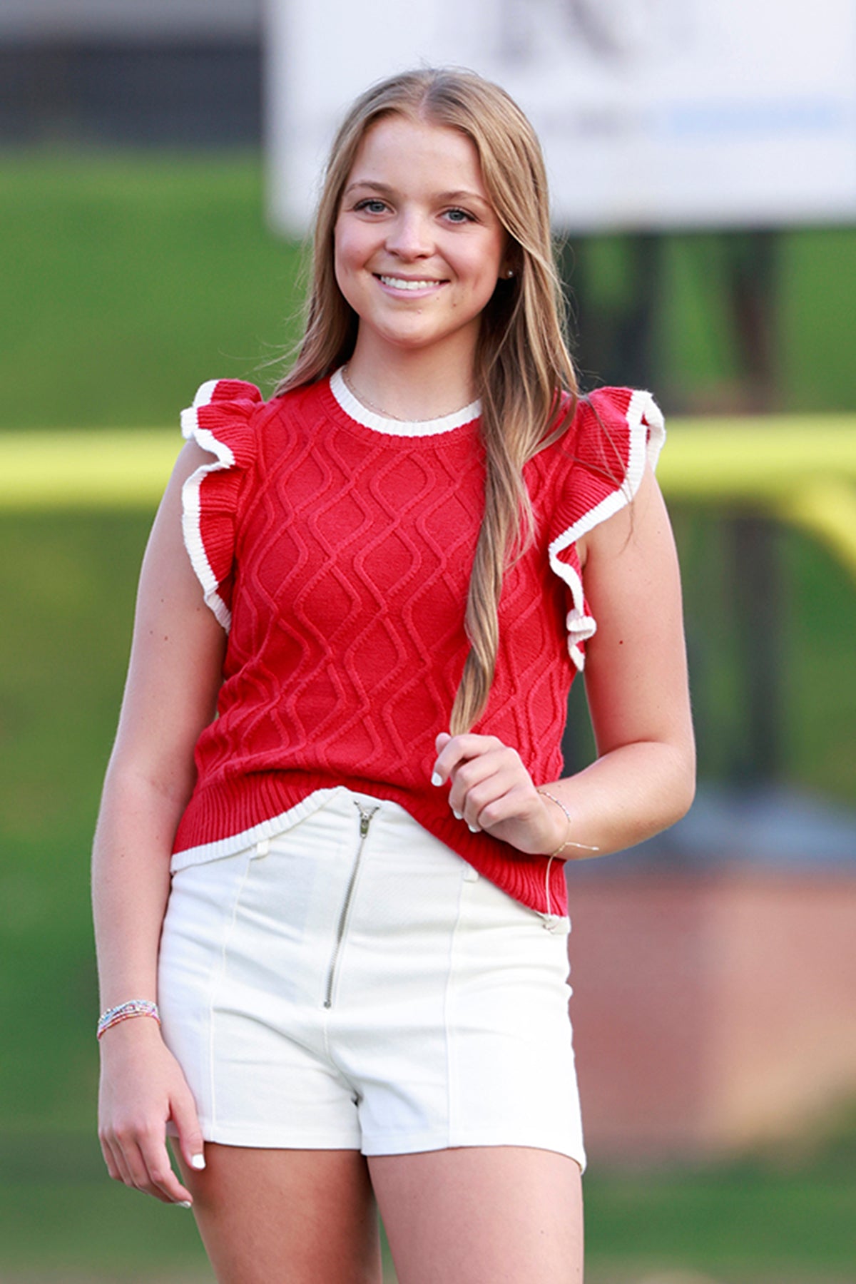 Red Ruffle Sleeve Sweater