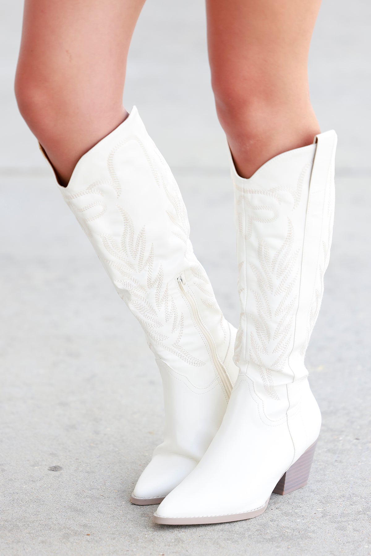 The Samara Embroidered White Tall Boot