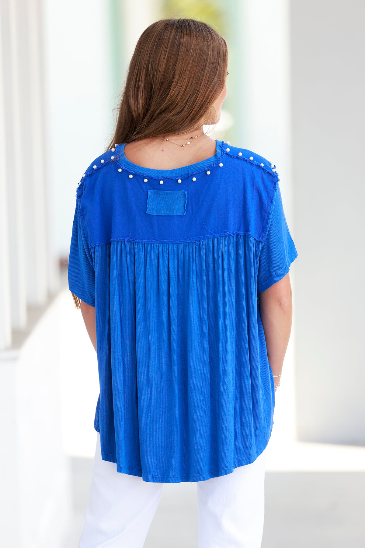 Cobalt Pearl Ribbed Top