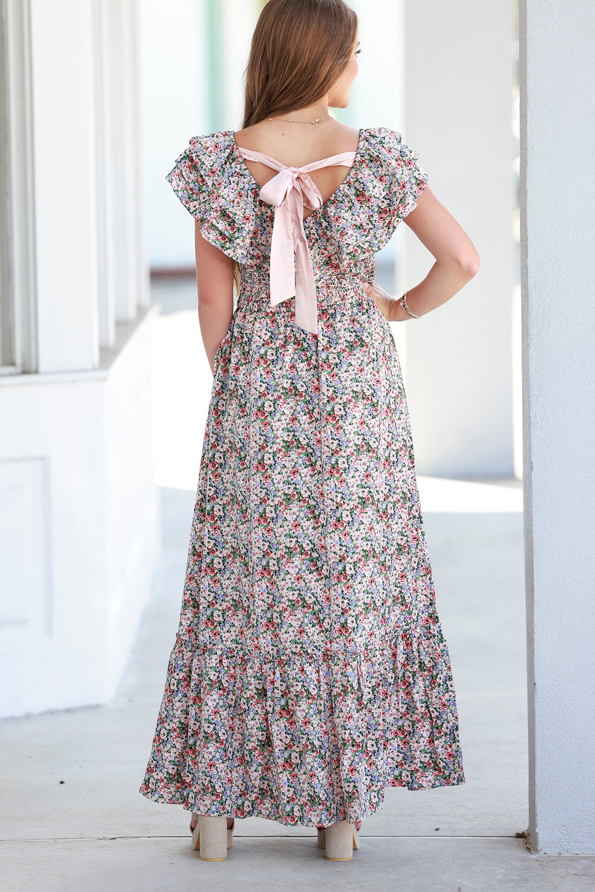 Dusty Pink Floral Maxi Dress