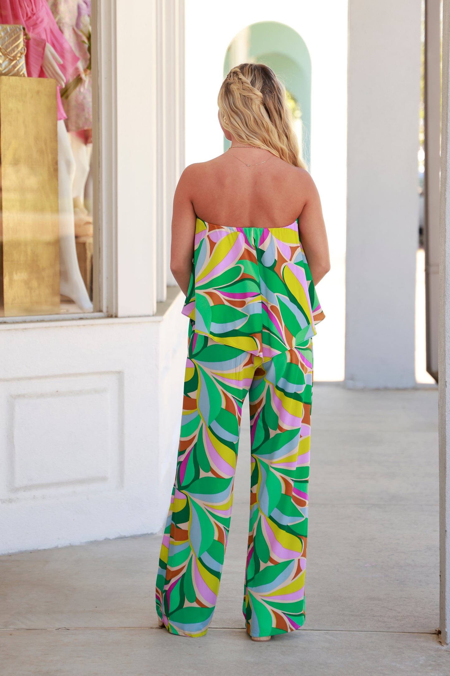 Green Petals Strapless Jumpsuit