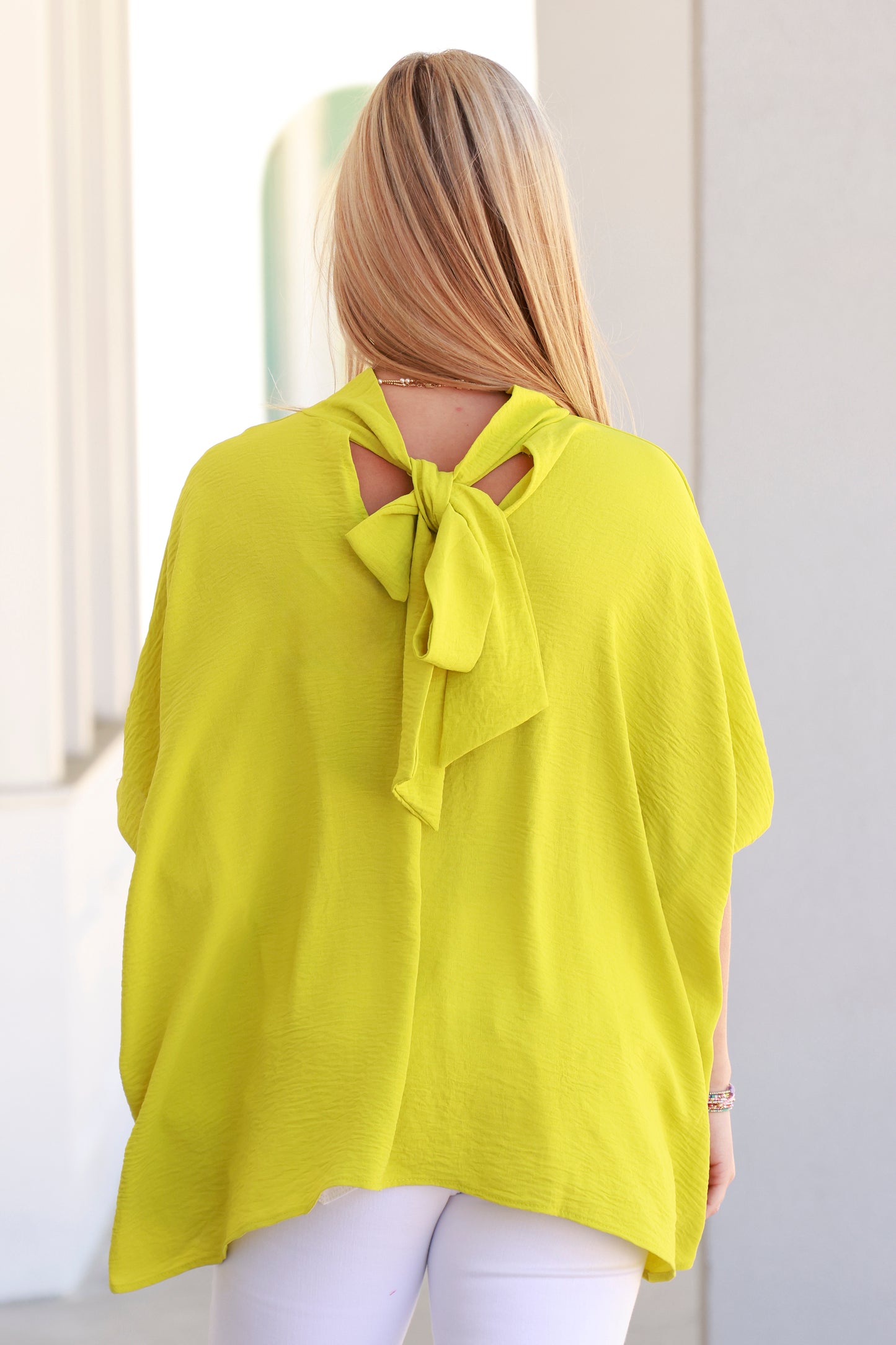 Chartreuse Solid Turtle Neck Half Sleeve Top