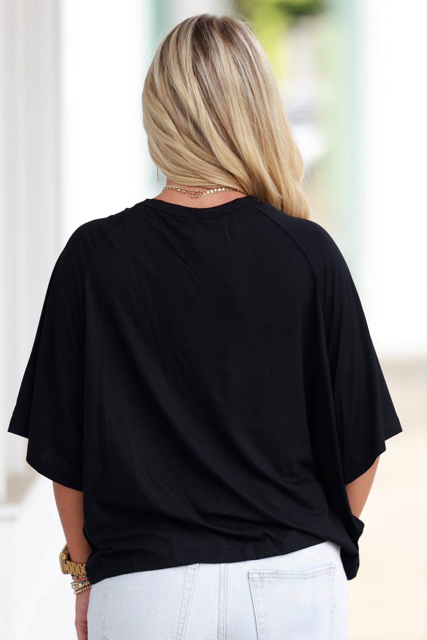 Black Boxy Drop Shoulder Top