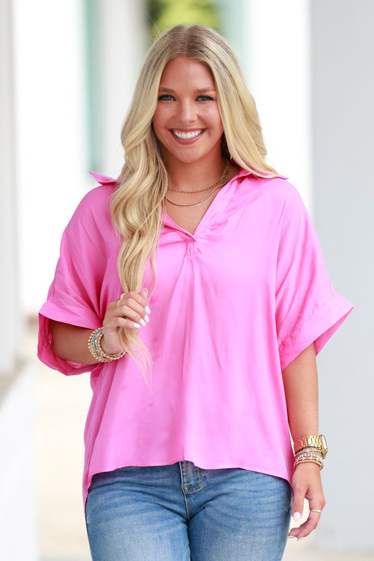 Candy Pink Collared Blouse