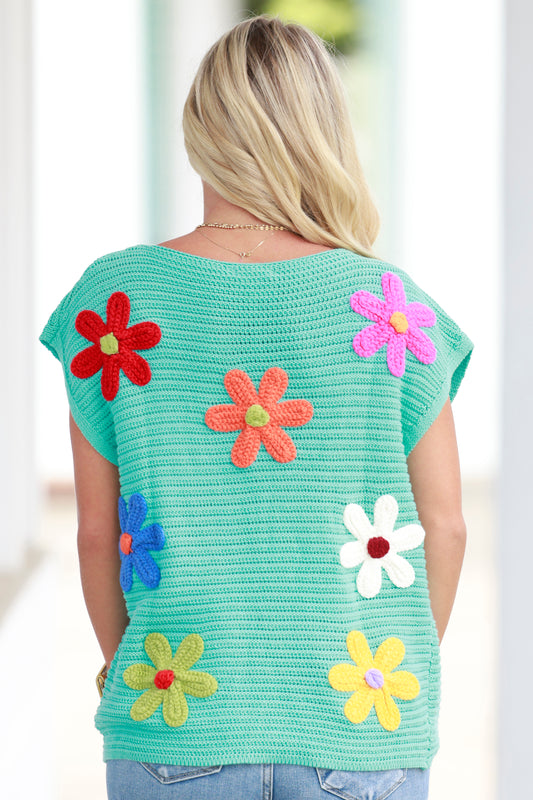 Jade Multi Crochet Flower Top