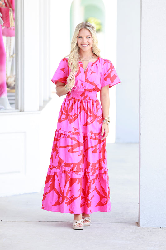 Jolene Abstract Poplin Tiered Maxi Dress