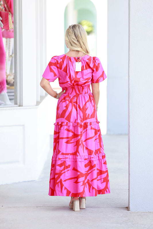 Jolene Abstract Poplin Tiered Maxi Dress