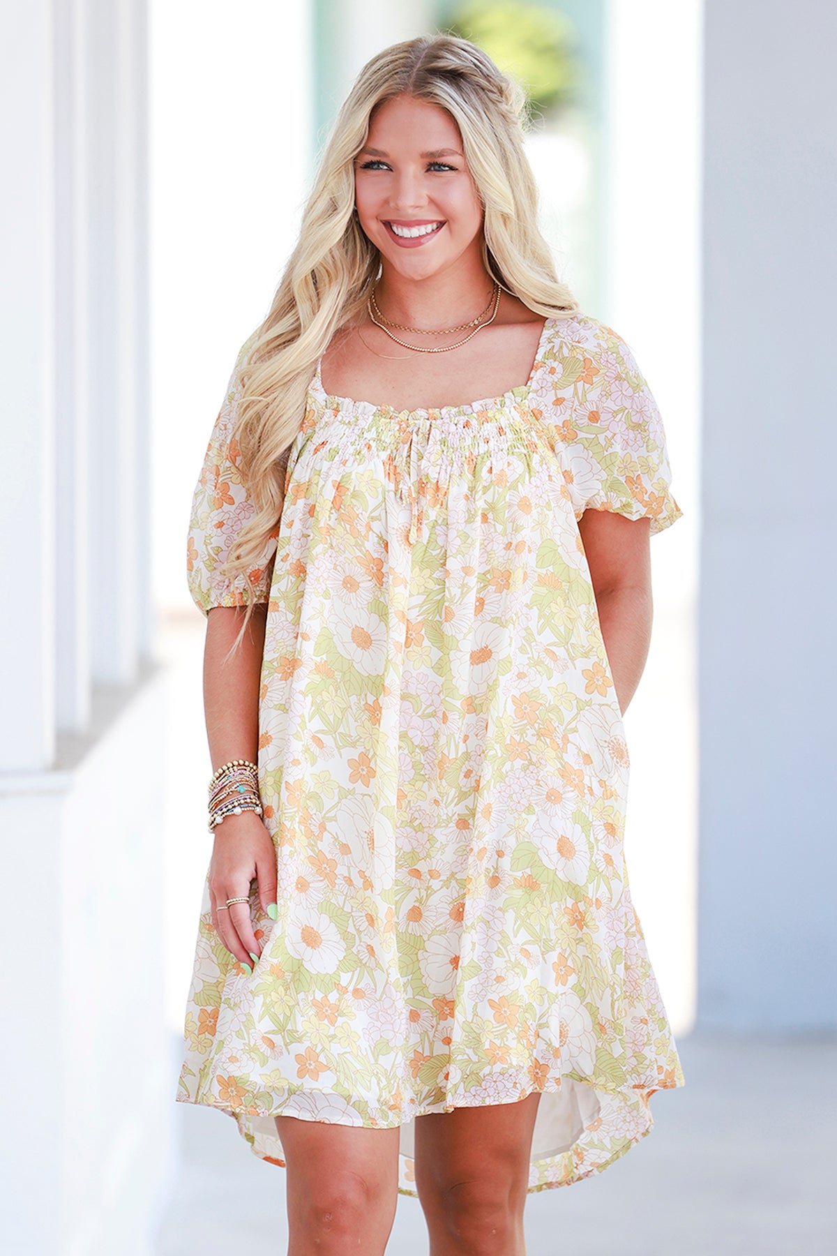 Yellow Combo Flower Print Dress