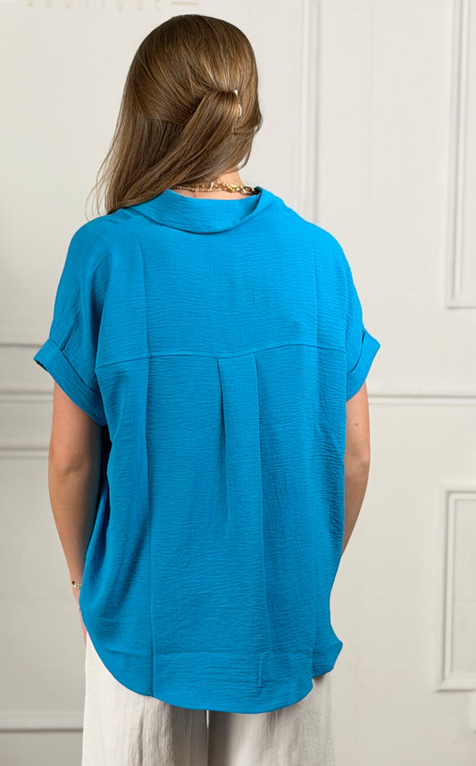 Collared Woven Top , Diva Blue