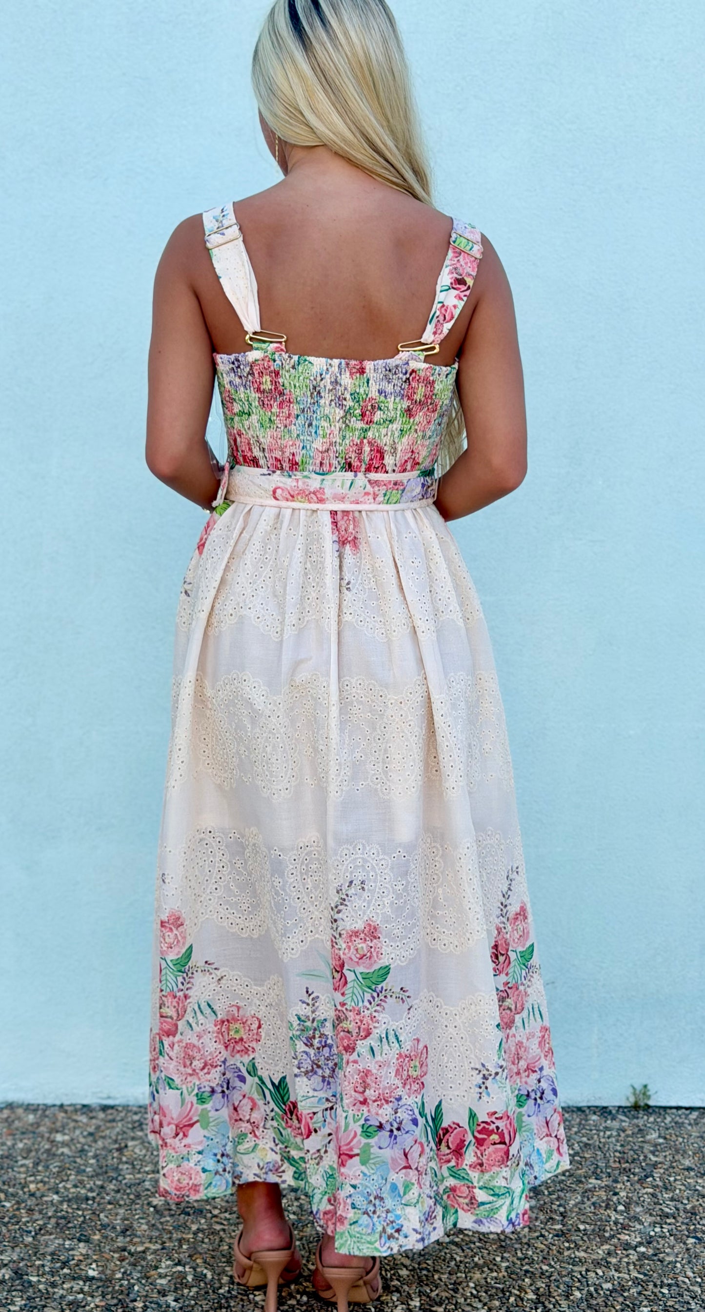 Floral Print Midi Dress With Buckle