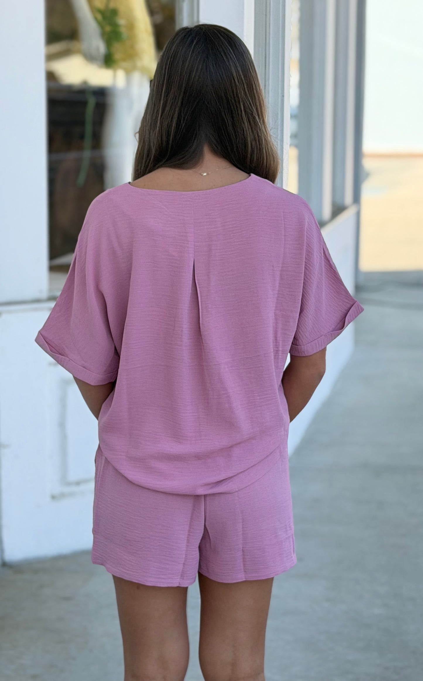 Woven Top & Shorts SET, Lt Rose