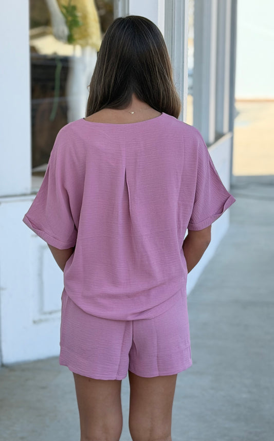 Woven Top & Shorts SET, Lt Rose