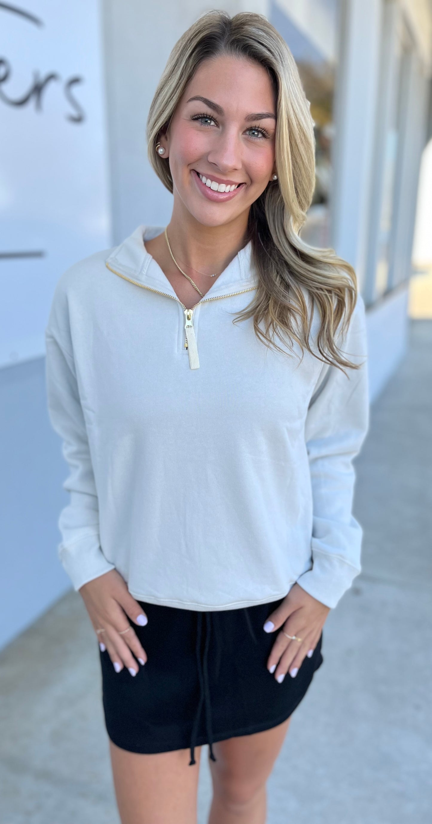 Fleece Half Zip Sweatshirt, Bone