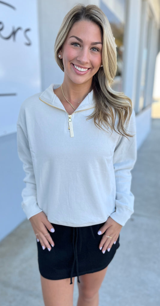 Fleece Half Zip Sweatshirt, Bone