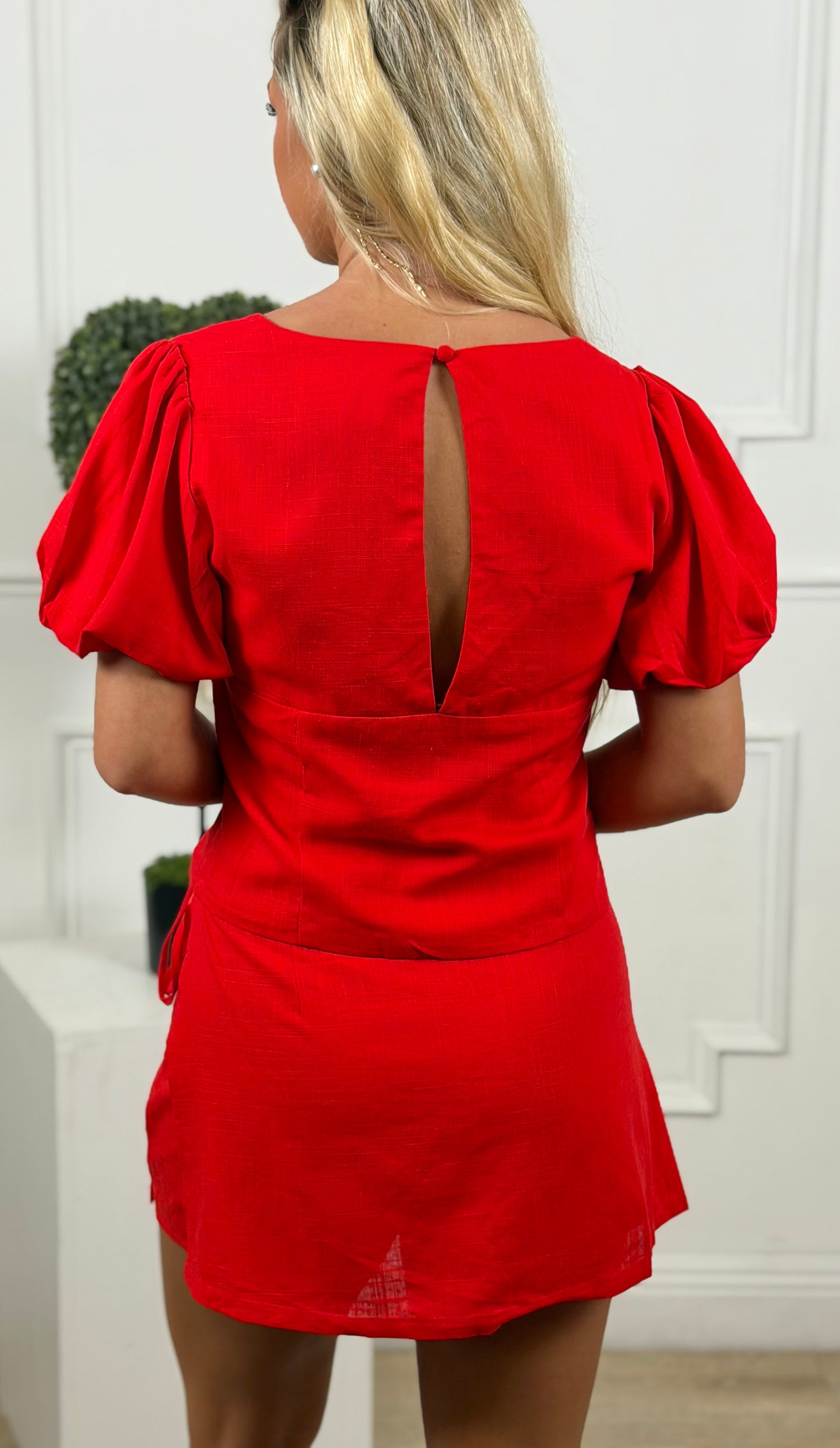 Red Linen Top & Skort SET