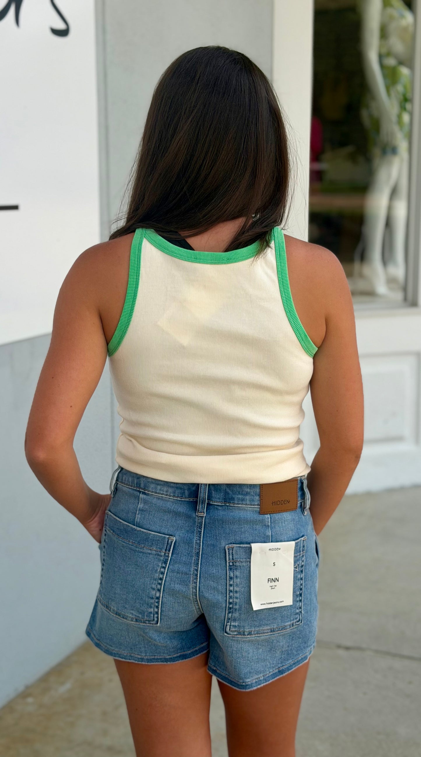 Cream/Green Ribbed Tank
