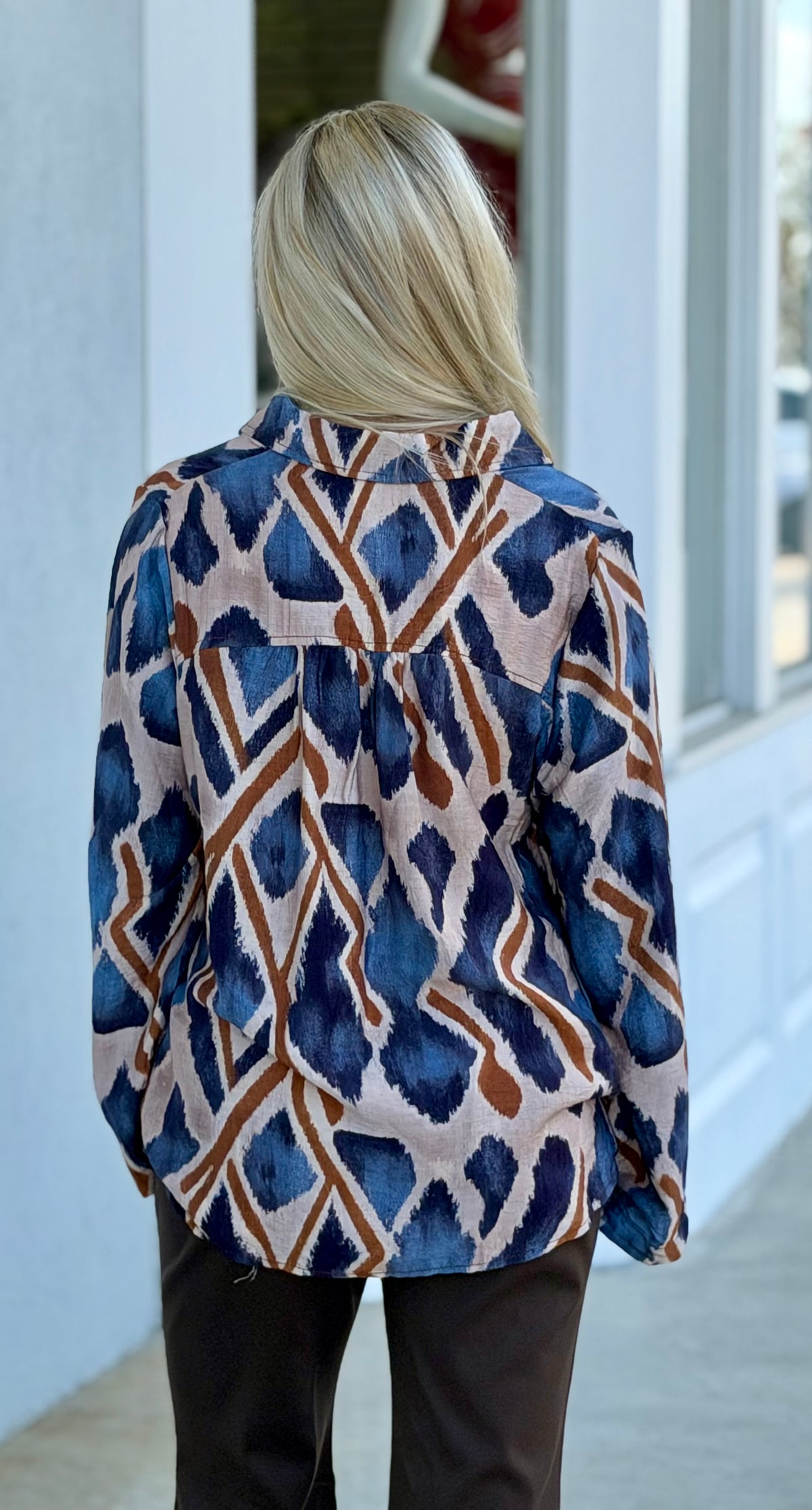 Navy Abstract Print Blouse