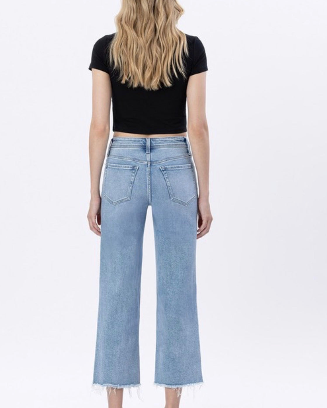 High Rise Crop Slim Wide Leg Jean