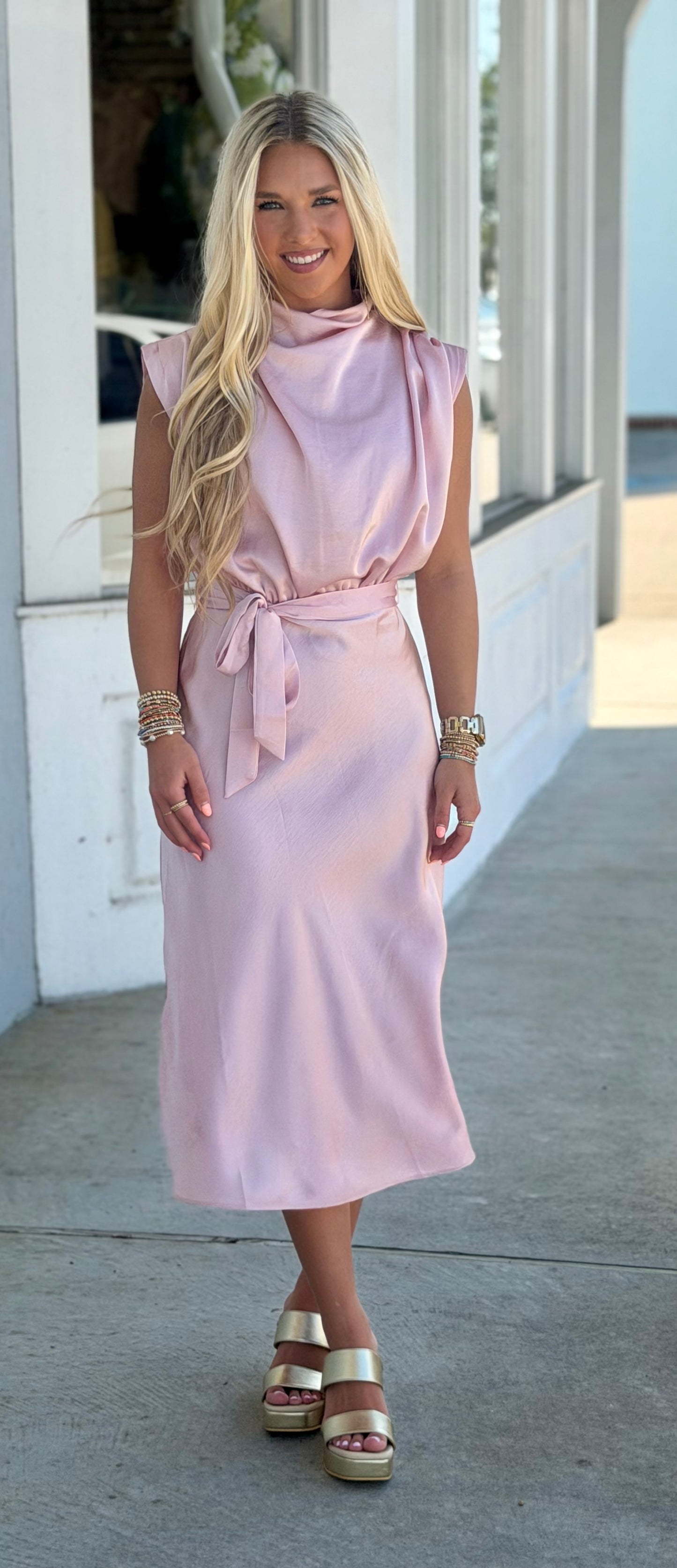 Light Pink Cowl Neck Midi Dress