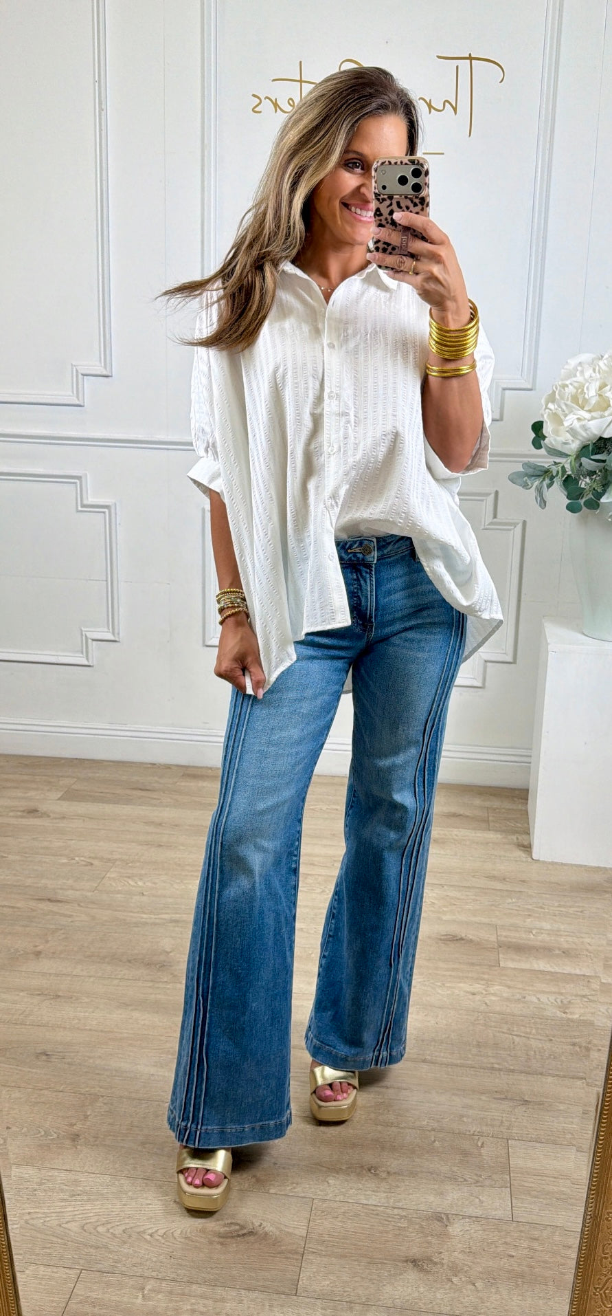 Button Down Stripe Oversized Top