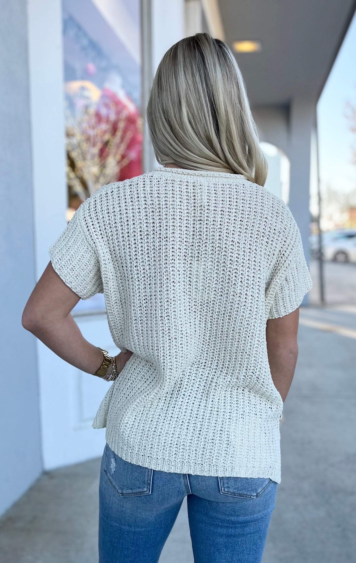 Lightweight Open Knit Sweater, Off White