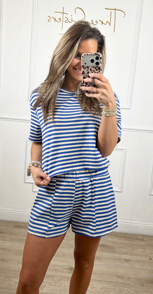 Blue Striped Short SET