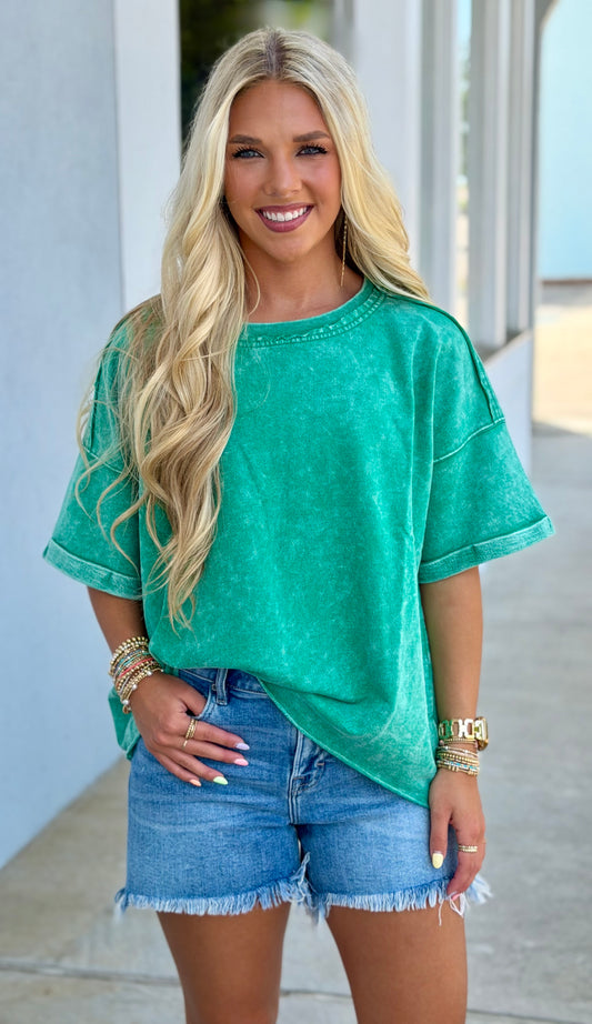 French Terry Acid Wash Tee, K Green