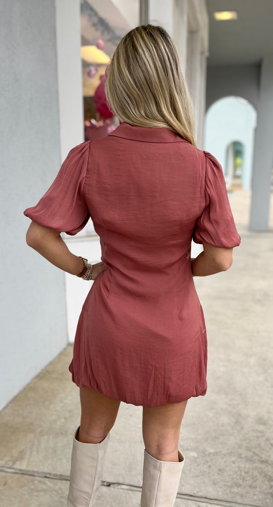 Canyon Rose Bubble Sleeve Hem Dress