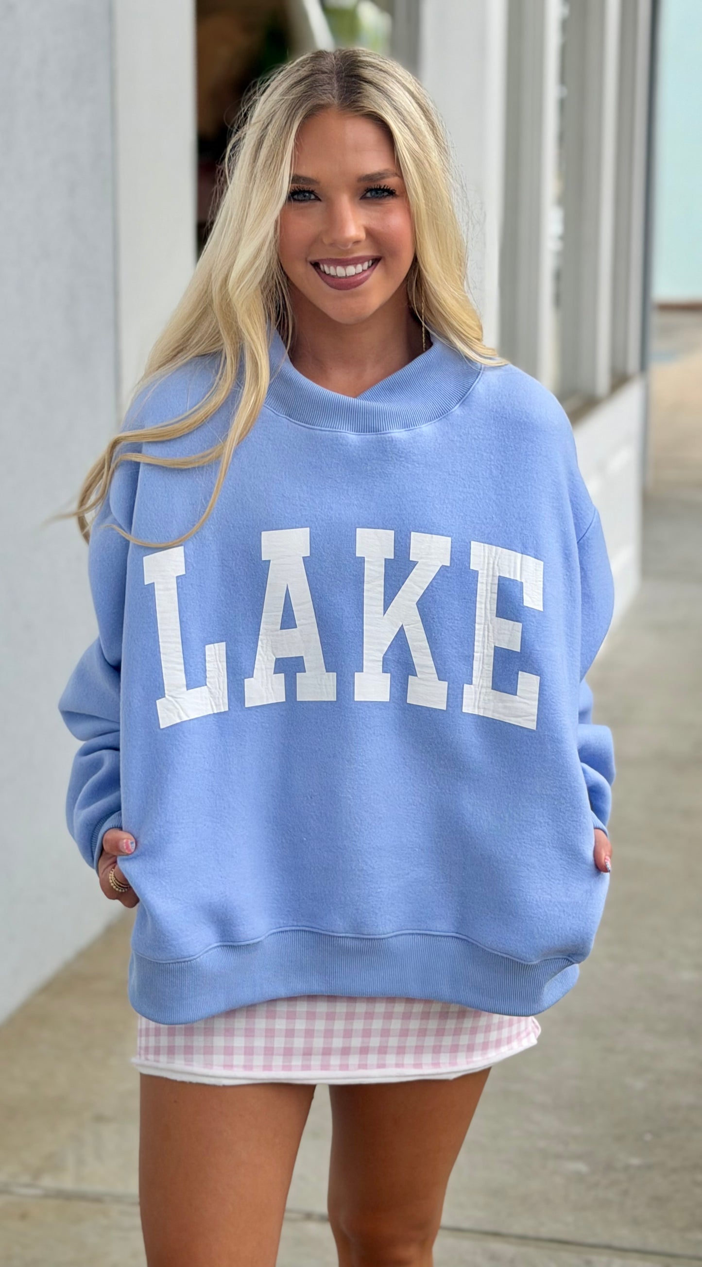 Beach Reversible Mock Neck Crop Sweatshirt-Blue