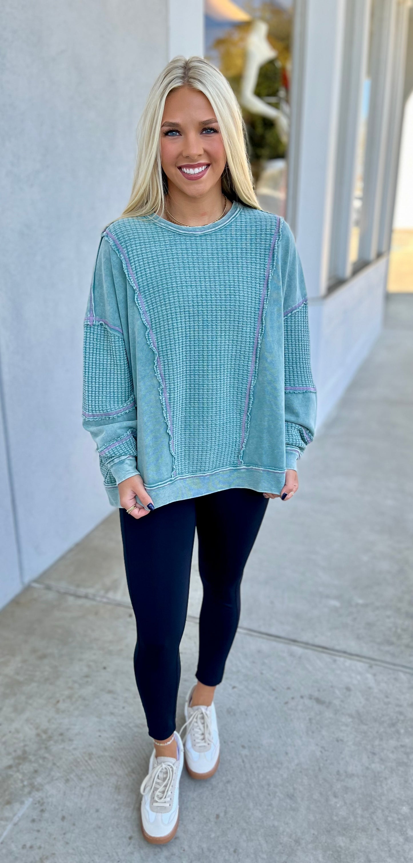 LS Mineral Washed Thermal Top , Faded Teal