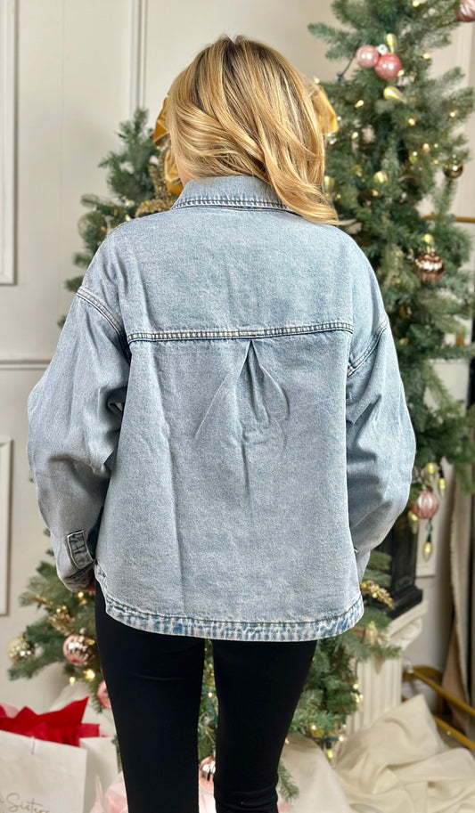 Washed Denim Button Down Jacket