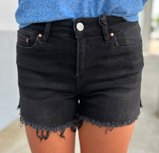 Black High Rise Split Detailed Shorts
