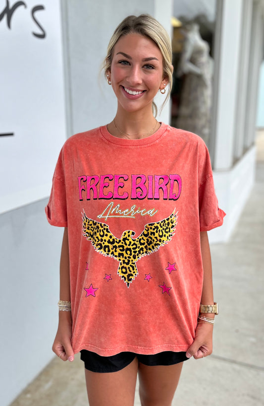 Leopard Free Bird America Graphic Tee , Orange