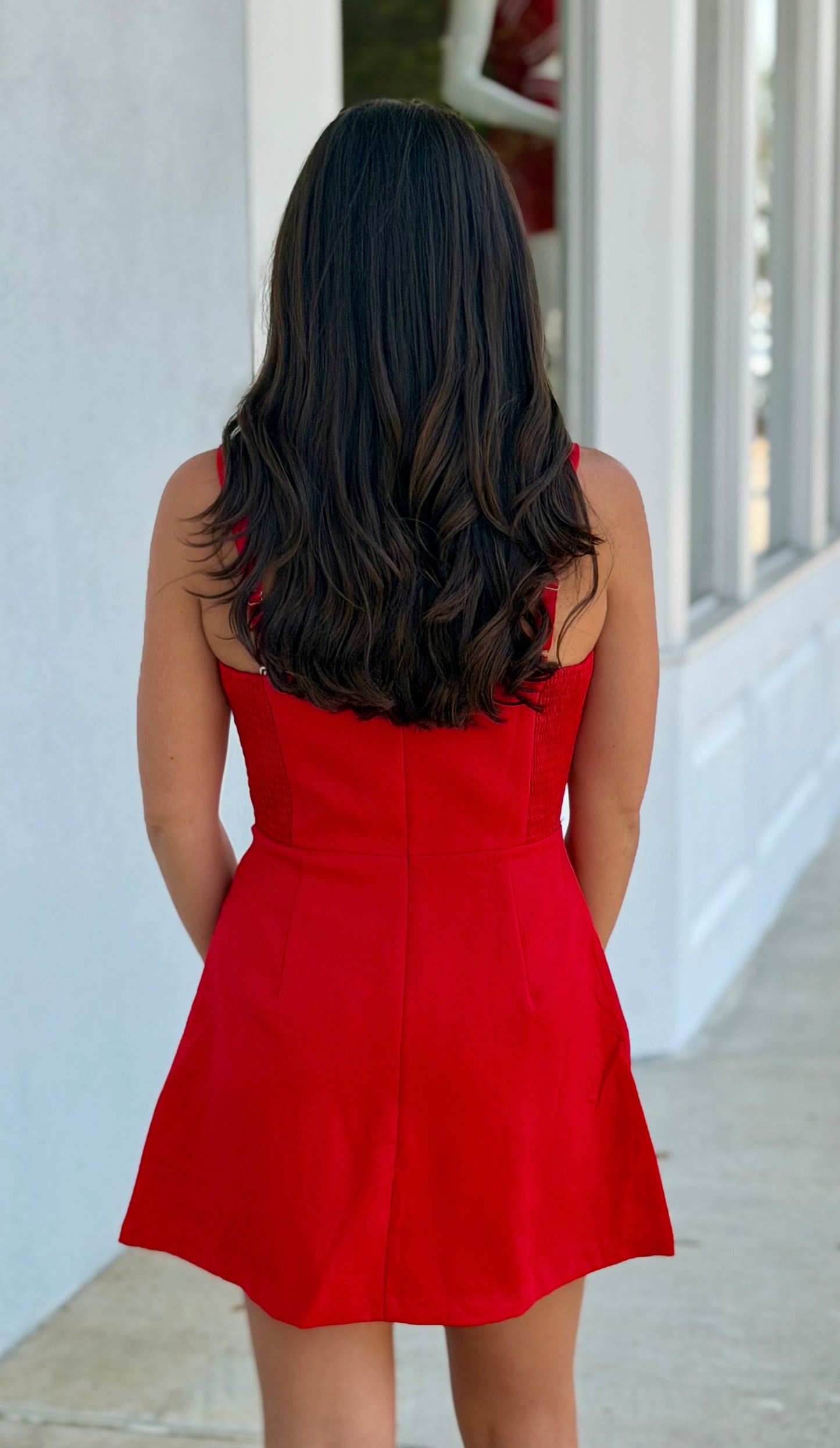 Red Mini Skort Romper with Faux Flap Pockets