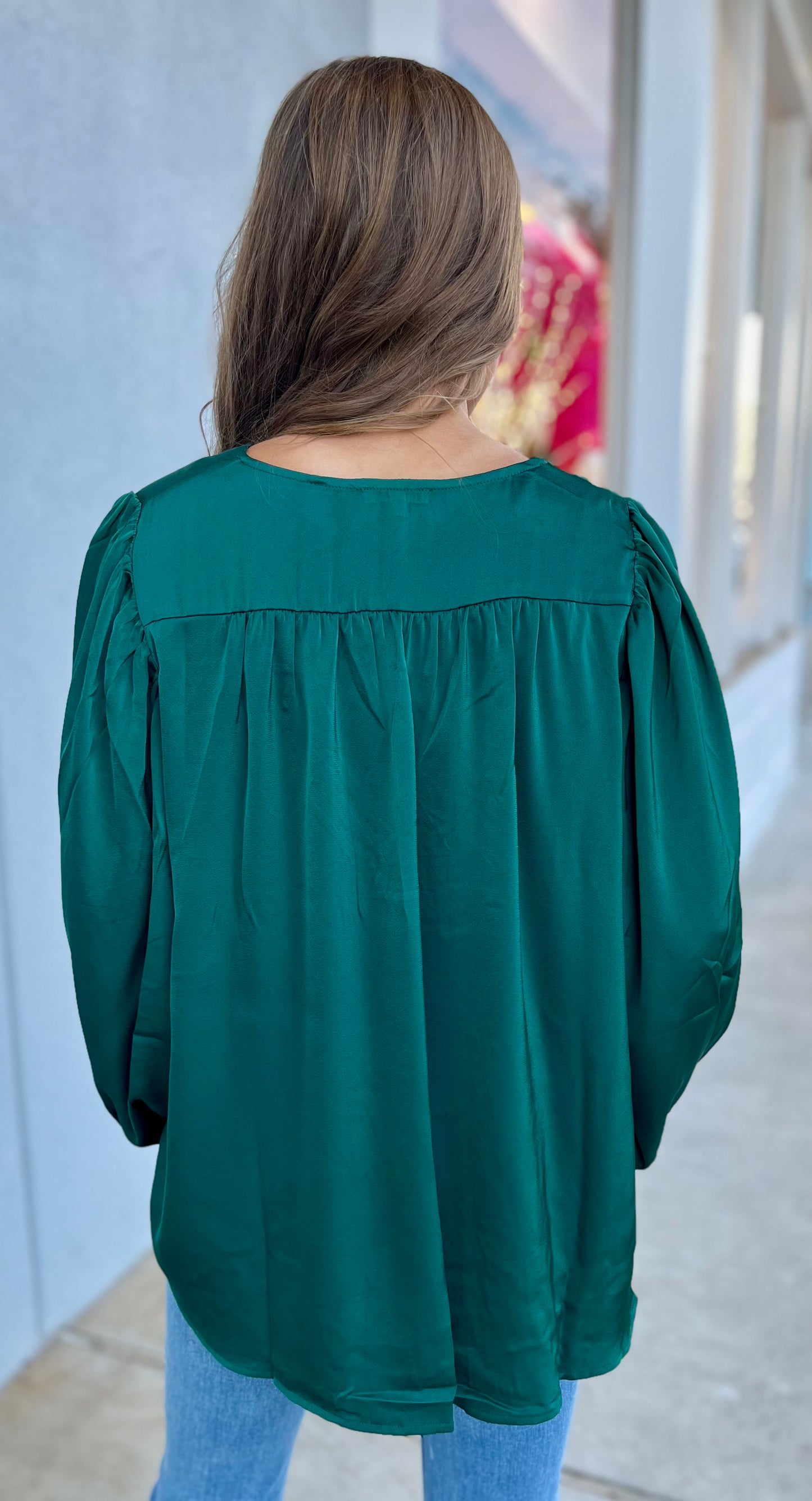 Satin Long Sleeve Top, Hunter Green