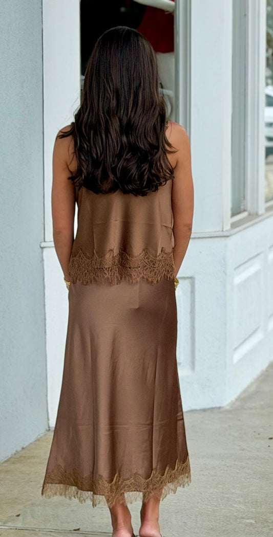 Mocha Lace Midi Skirt