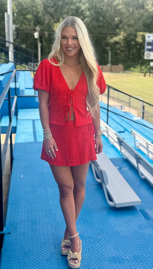 Red Linen Top & Skort SET