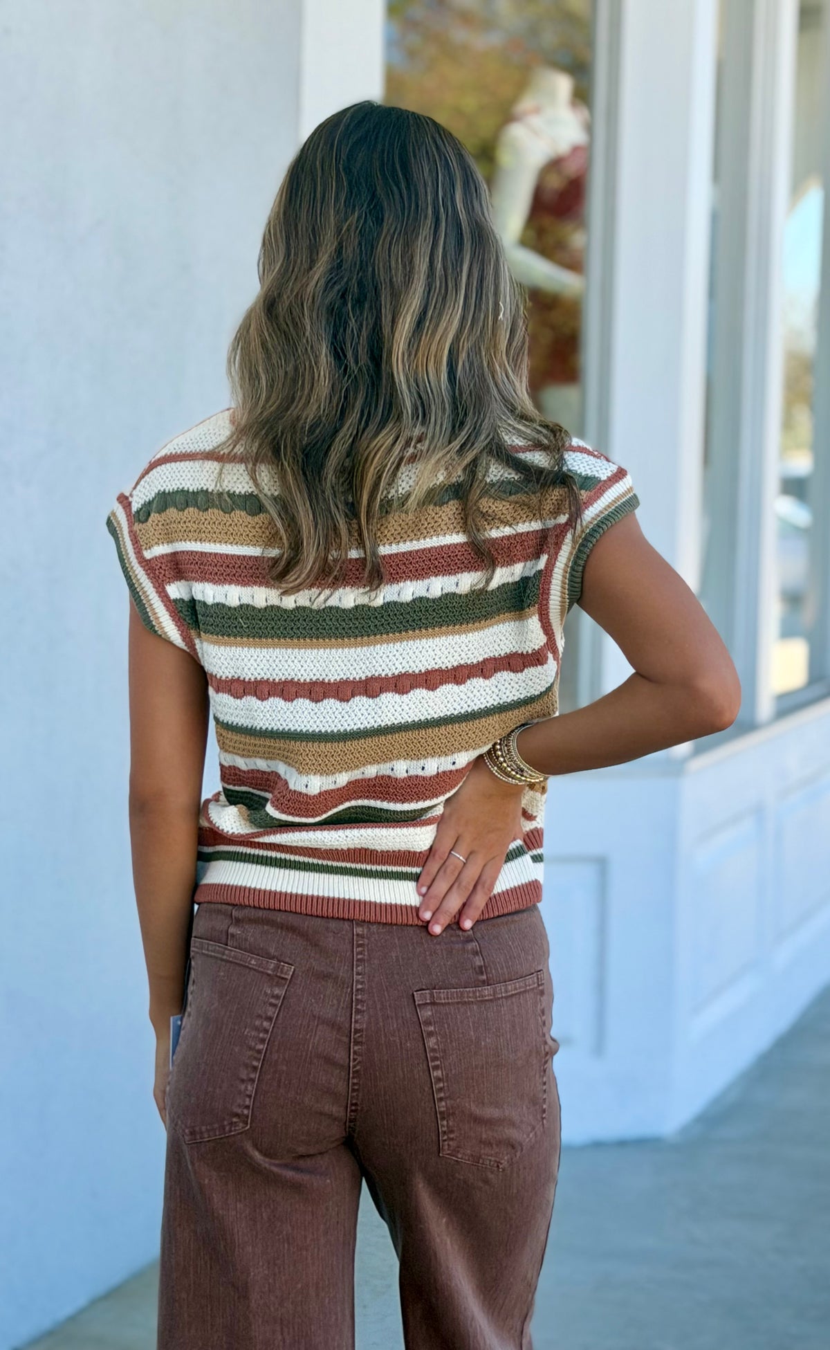 Olive Multi Textured Stripe Sweater Vest