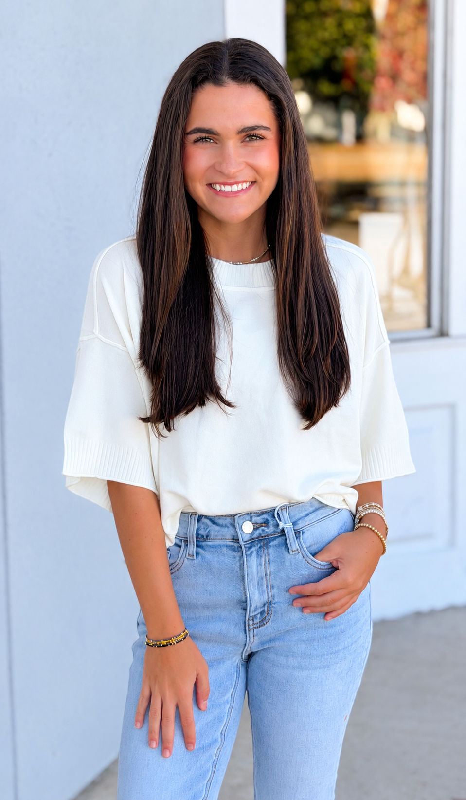 Viscose Mock Neck Cropped Boxy Sweater, Cream
