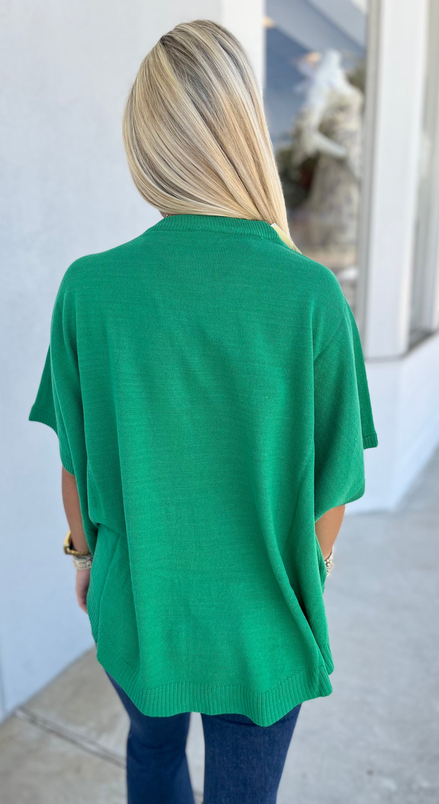 Half Sleeve Round Neck Boxy Top , Emerald