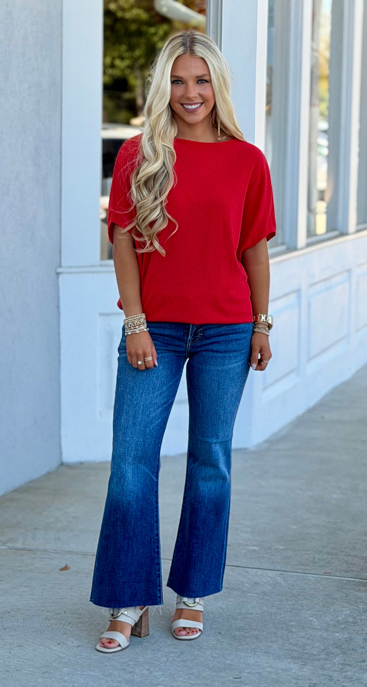 Maeve Short Sleeve Crepe Hacci Dolman Top, Tomato Red