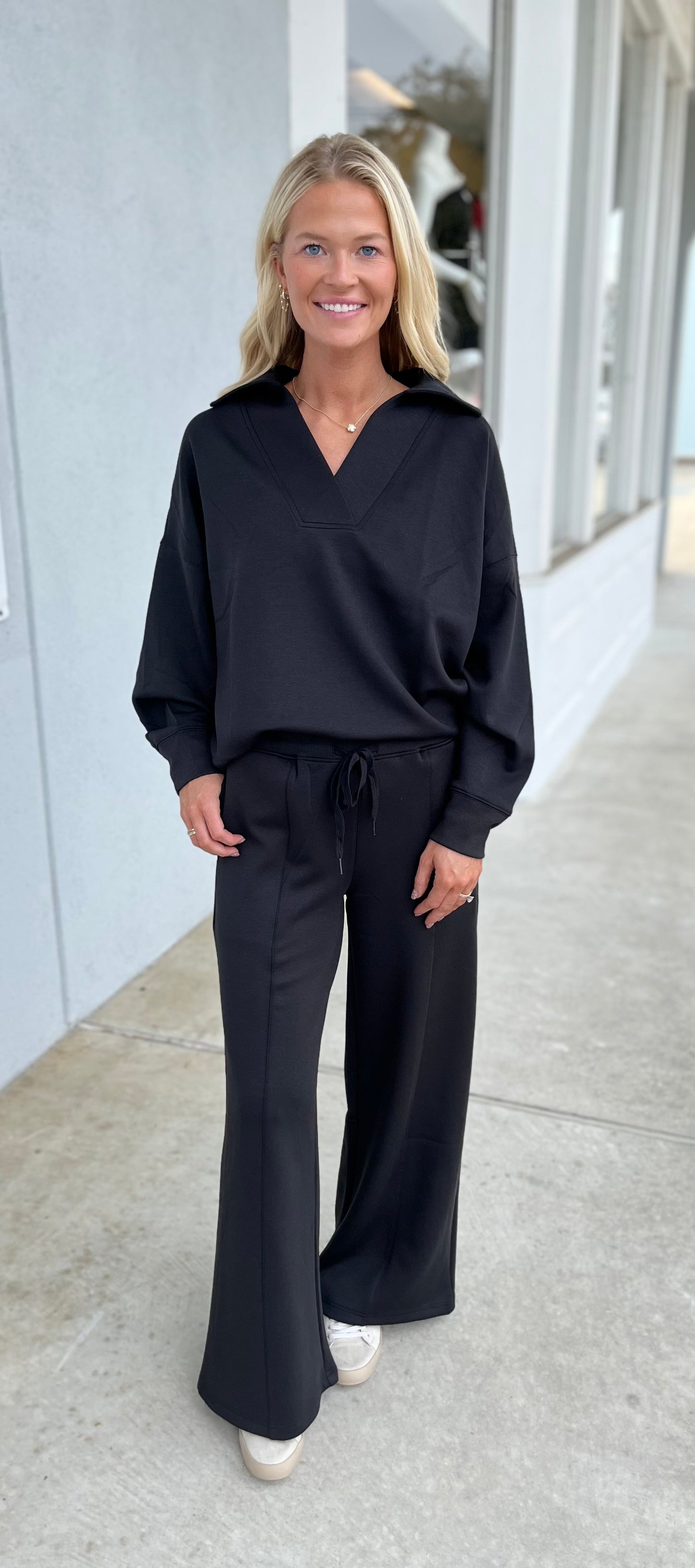 Scuba Collared Pullover & Pants SET, Black