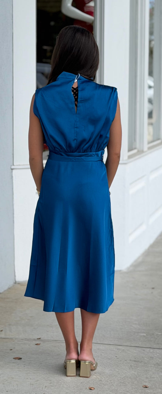Midi Dress With Cowl Neck, Blue