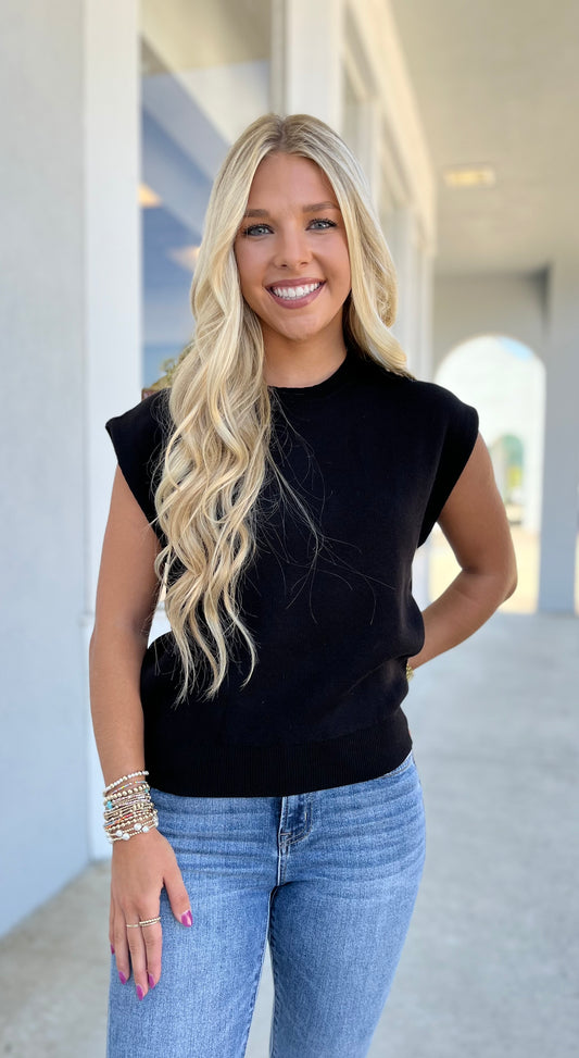 Black Sleeveless Sweater Top