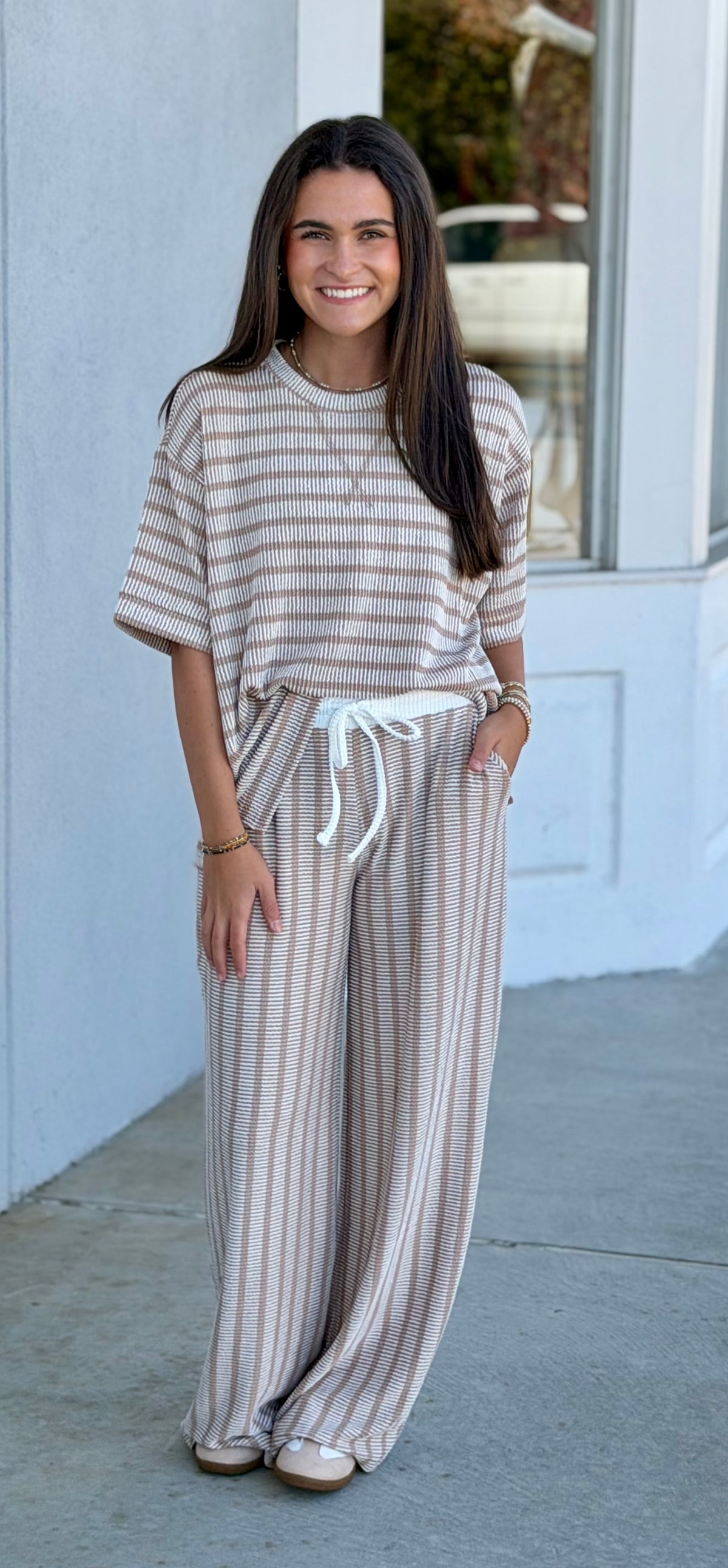 Ash Mocha Raised Rib Striped Top & Pants SET