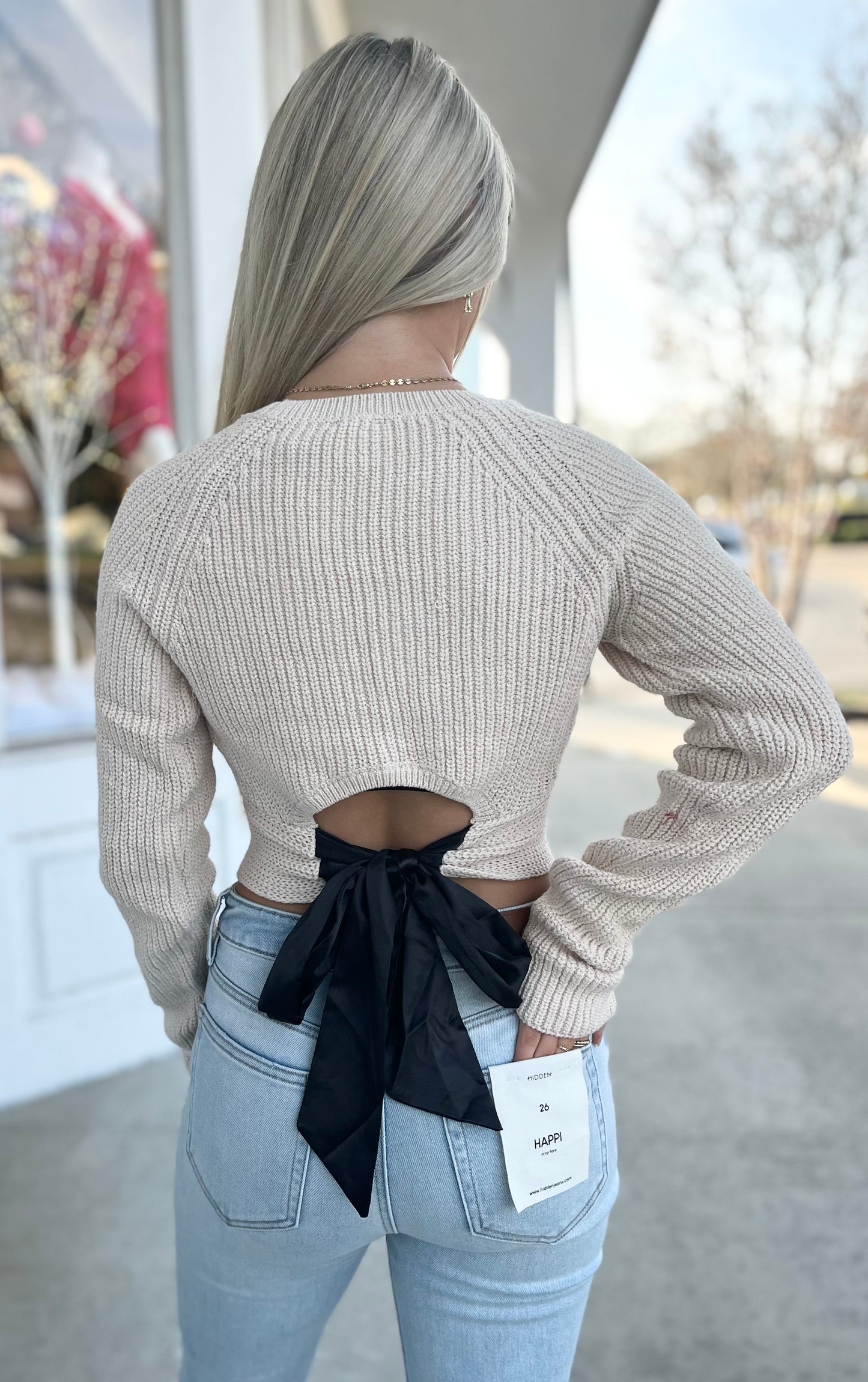 Taupe/Black Back Tie Knit Top